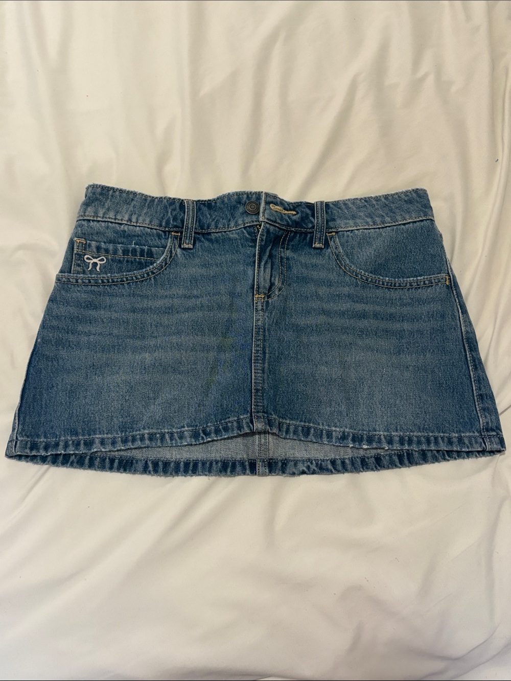 Hollister Blue Denim Mini Skirt with bow detailing